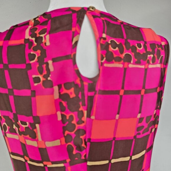 Trina Turk Pink Brown Silk Sleeveless Mod Rectangle Blouse - Picture 6 of 9